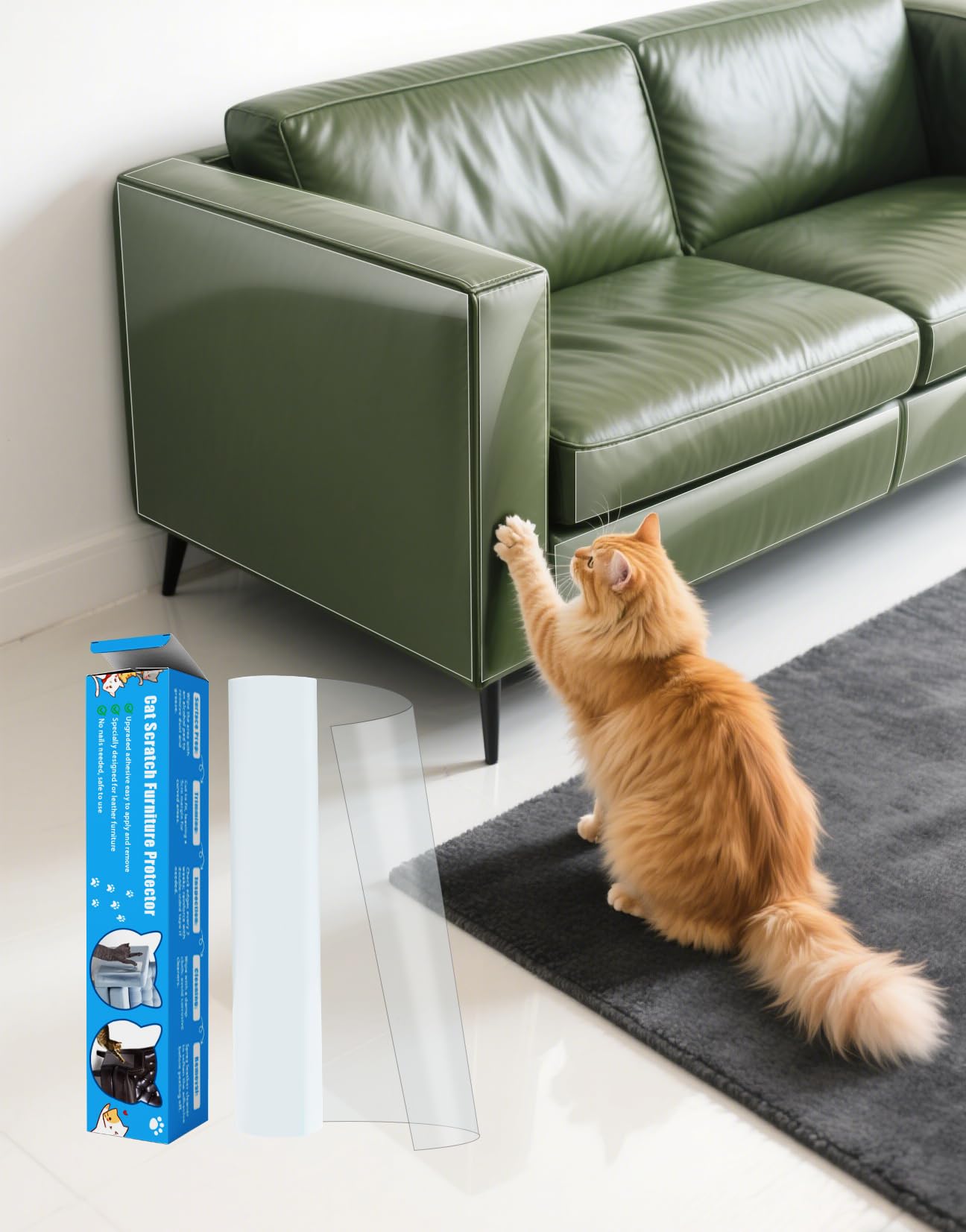 PJT cat scratch furniture protector 157x11.8 inch guards leather sofas from claws with clear adhesion