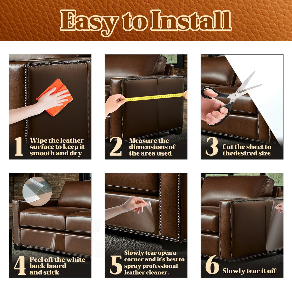 PJT easy peel adhesive back covering with residue-free removal on leather surfaces