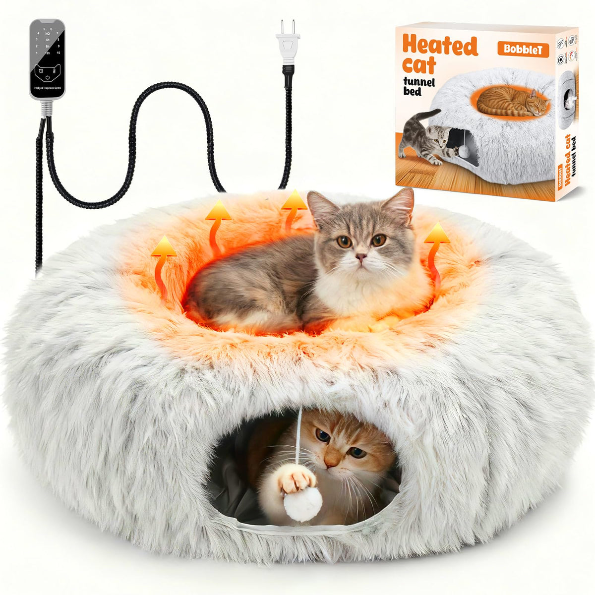 PJT Heated Cat Bed outer view showcases its plush warmth and premium design.