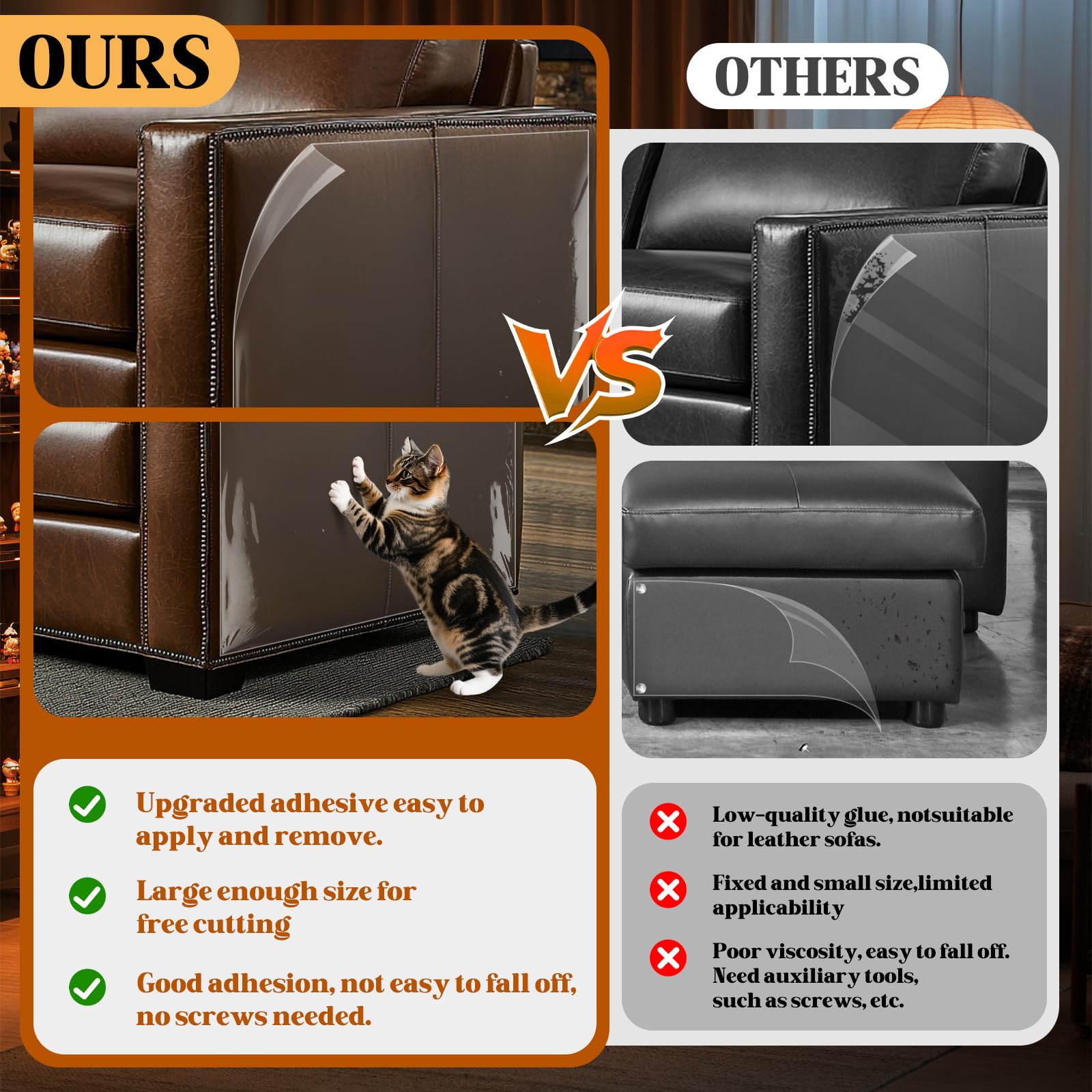 PJT transparent protector nearly invisible on a leather surface.