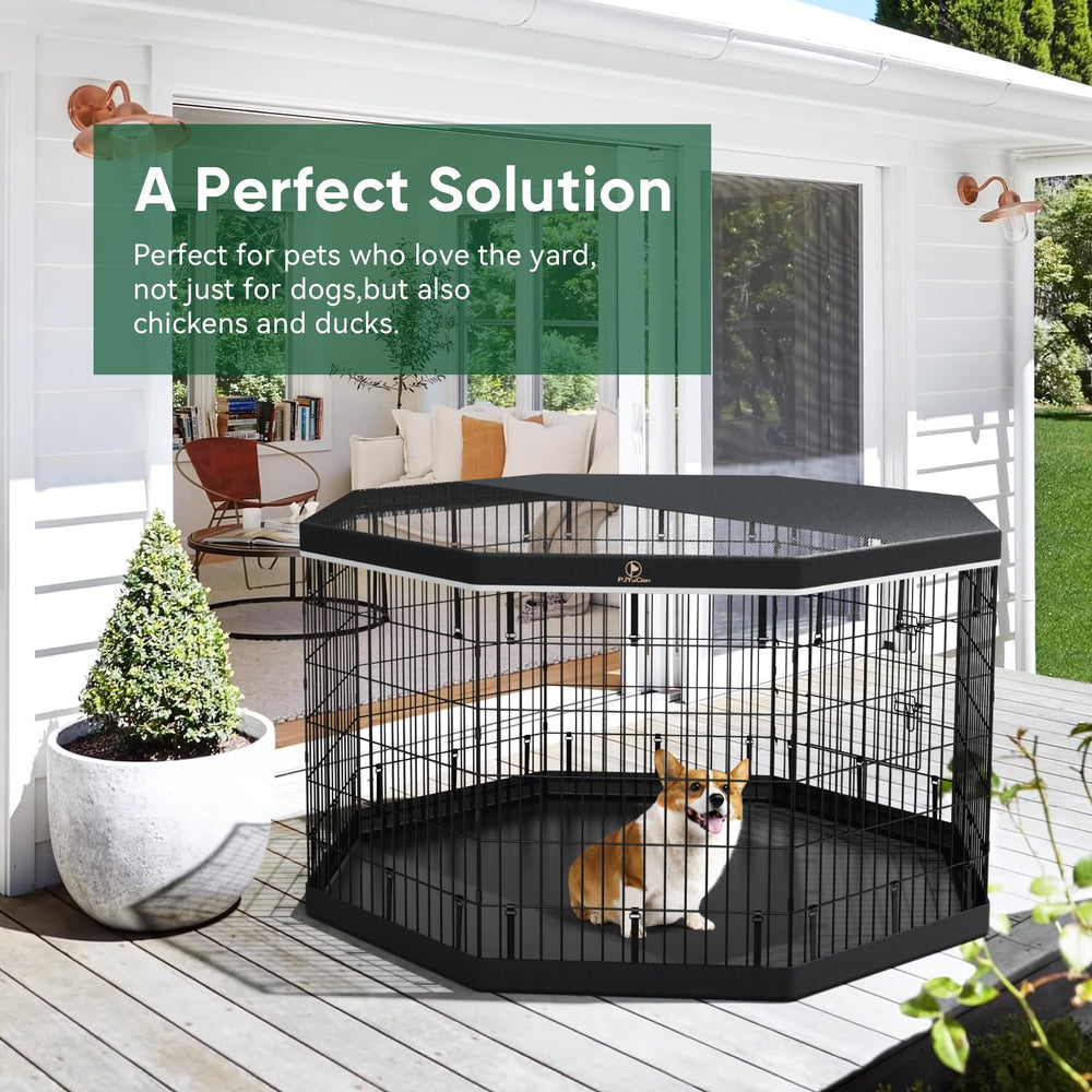 PJYuCien 8 panels dog playpen showcases versatile shape for tailored space.