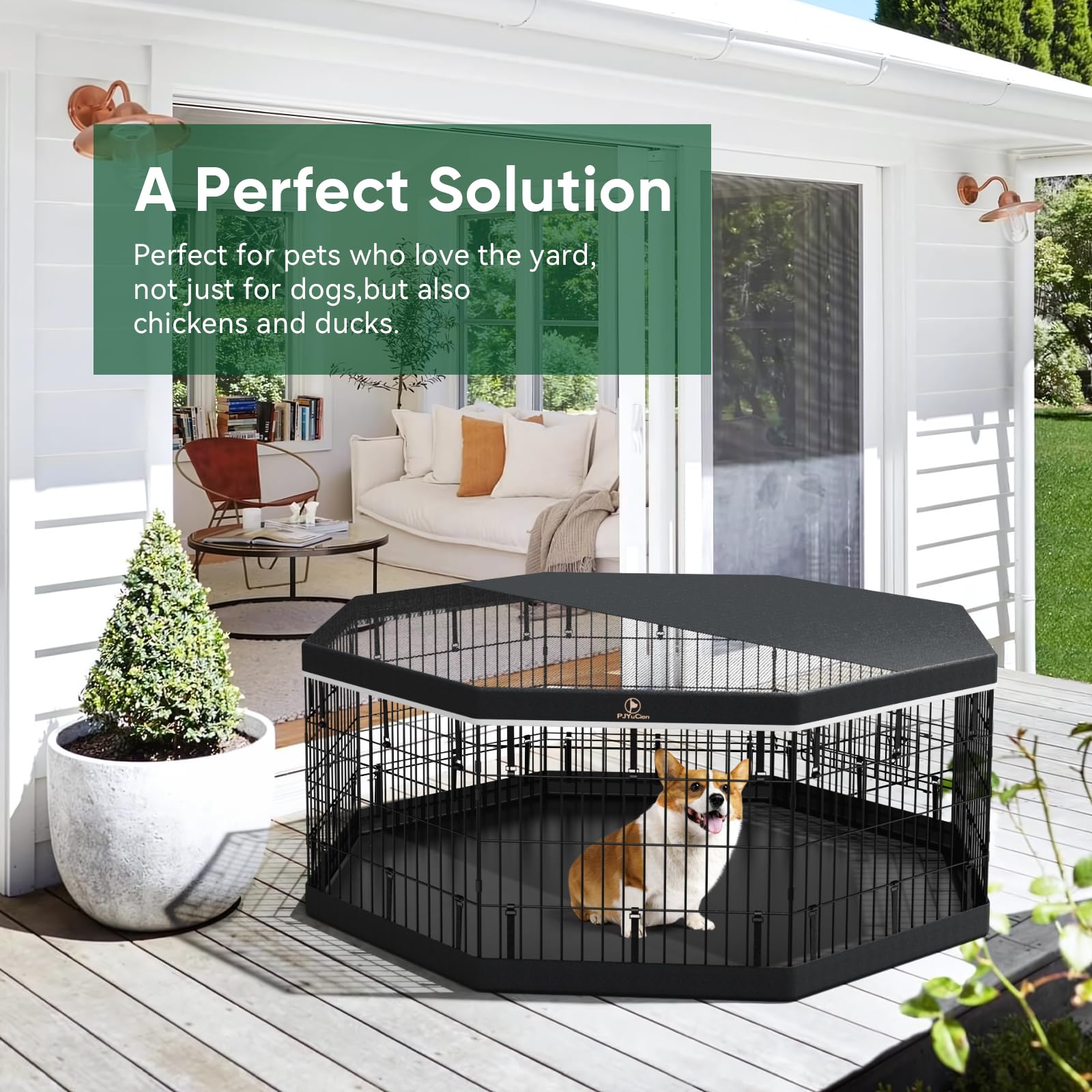 PJYuCien dog playpen shape-flexible panels allow custom enclosure layouts.