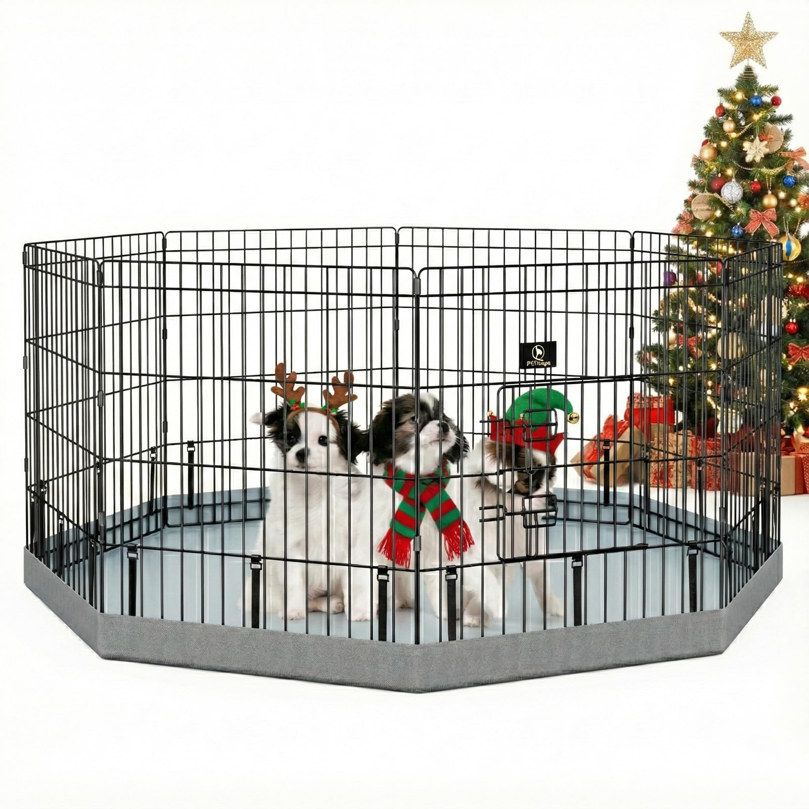 PJYuCien dog playpen folded for compact storage and transport.