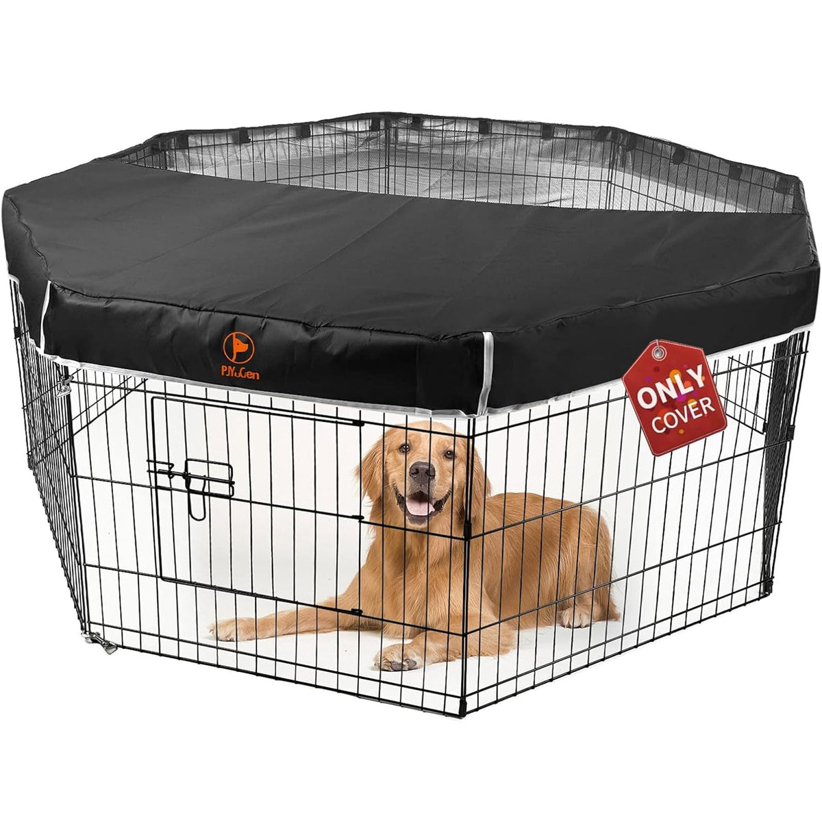 PJYuCien dog playpen mesh top cover front view with airflow and coverage