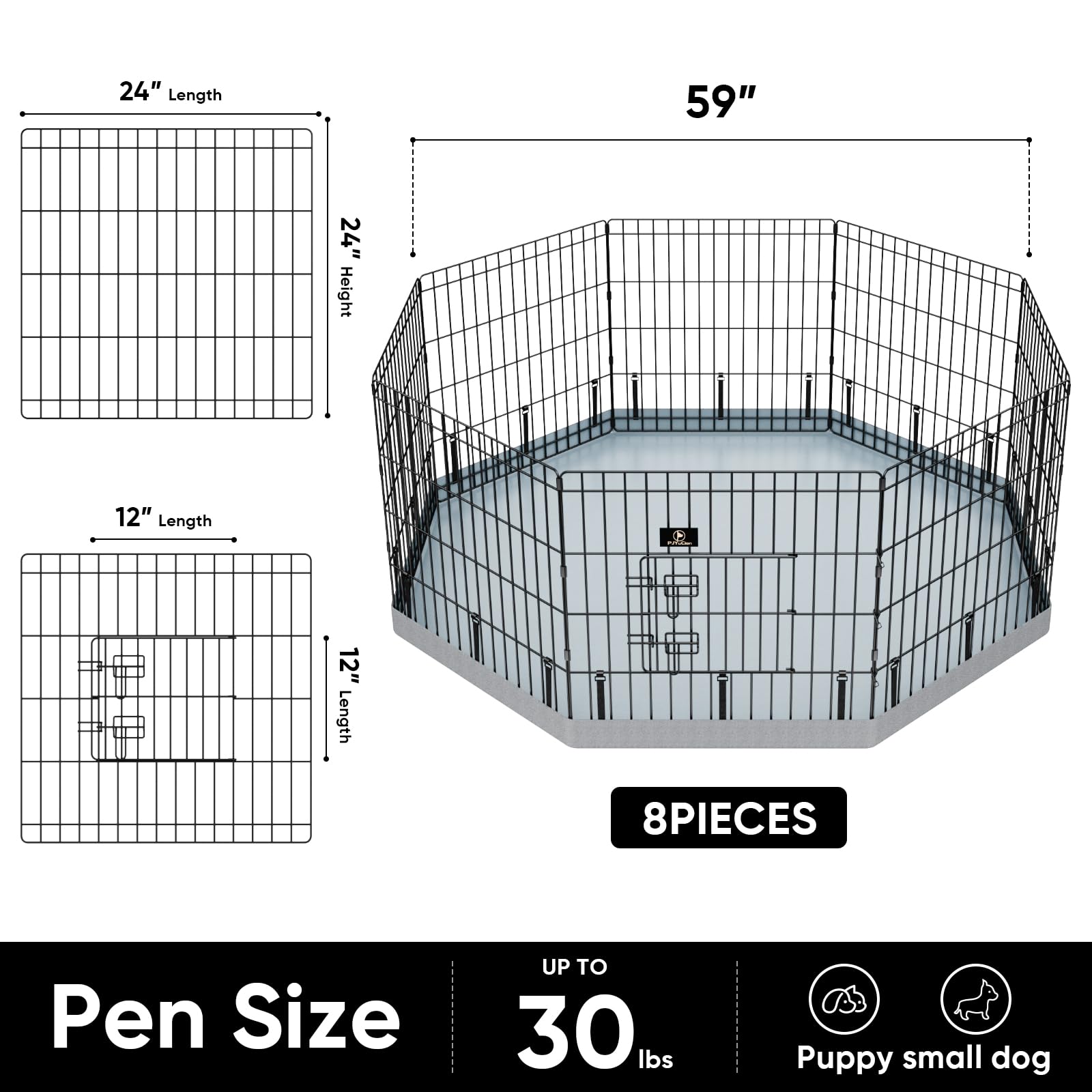 PJYuCien dog playpen assembled in rectangle for flexible space.