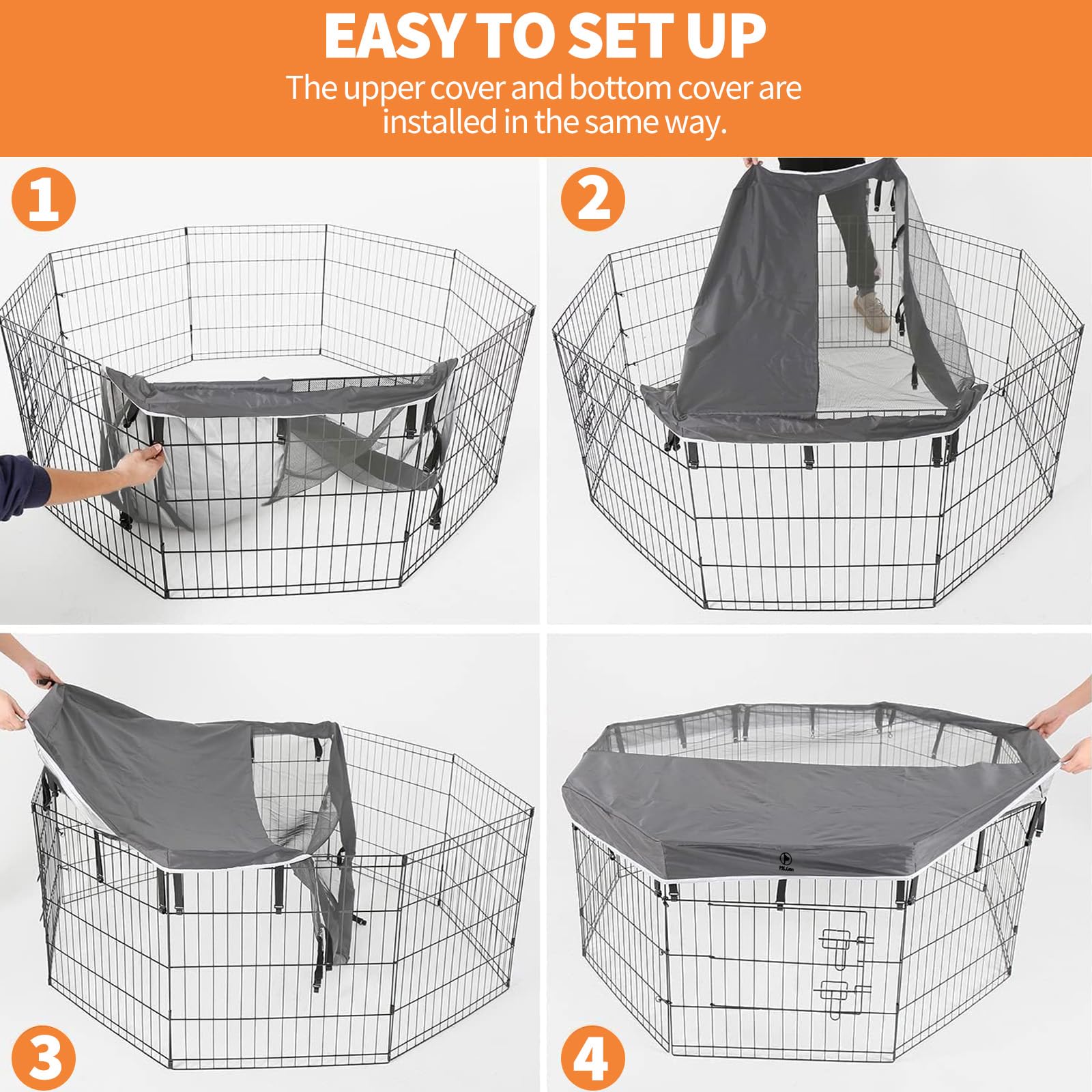 PJYuCien keeps pets nearby with the covered playpen during playtime.