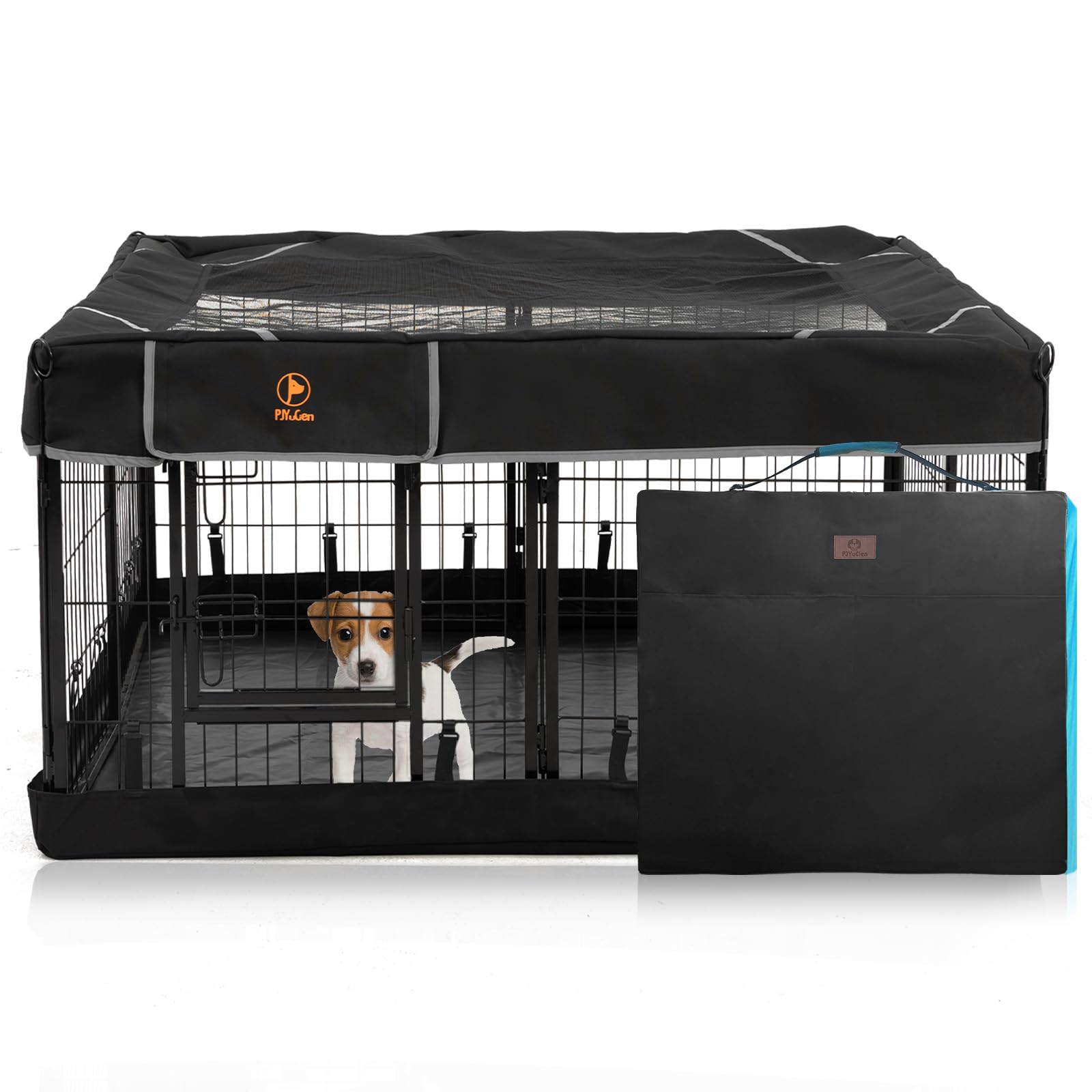 PJYuCien dog playpen with storage bag for on the go organization during trips.