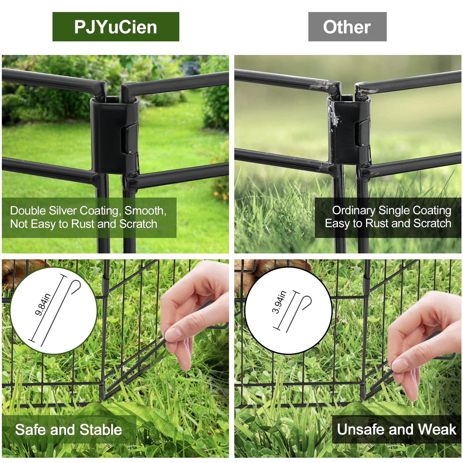 PJYuCien dog playpen side view highlights rust-resistant double coating