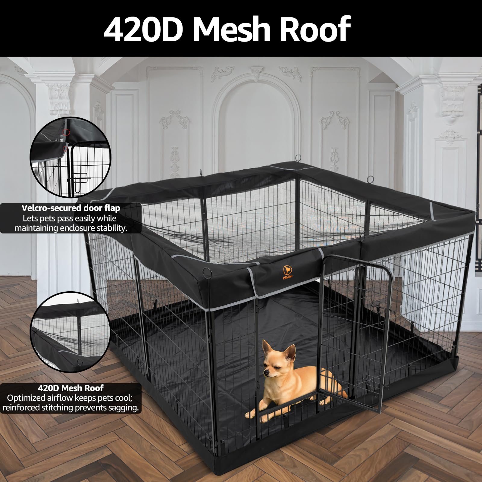 PJYuCien eight-panel design displays spacious 31.3-inch height for small pets.