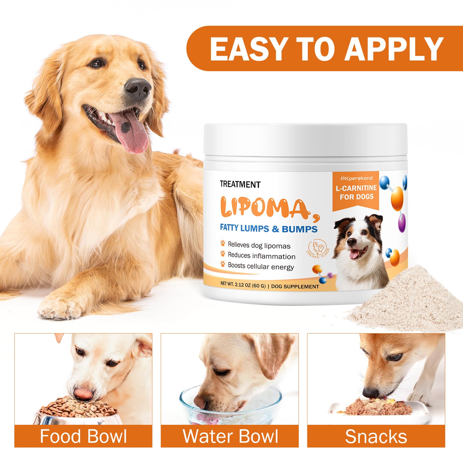 PKperekond measuring scoop beside bottle highlights easy dosing and consistency.