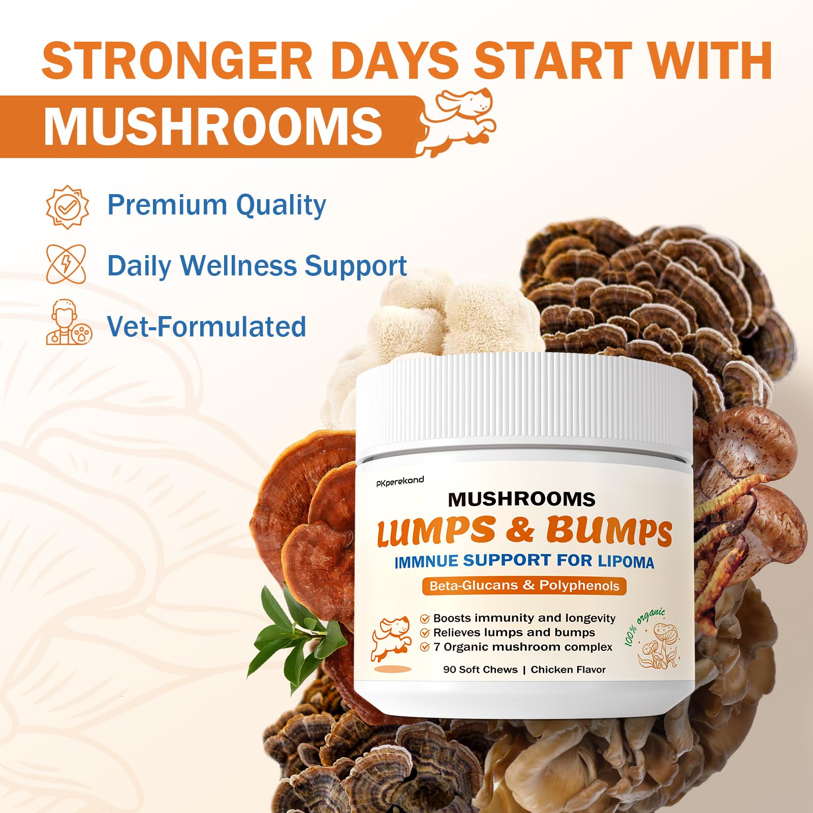 PKperekond bag of mushroom chews — convenient daily treat for wellness.