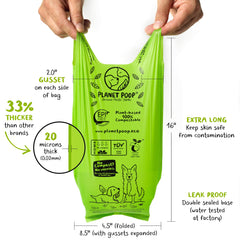 PLANET POOP compostable plant-based bags reduce plastic waste for eco-conscious owners