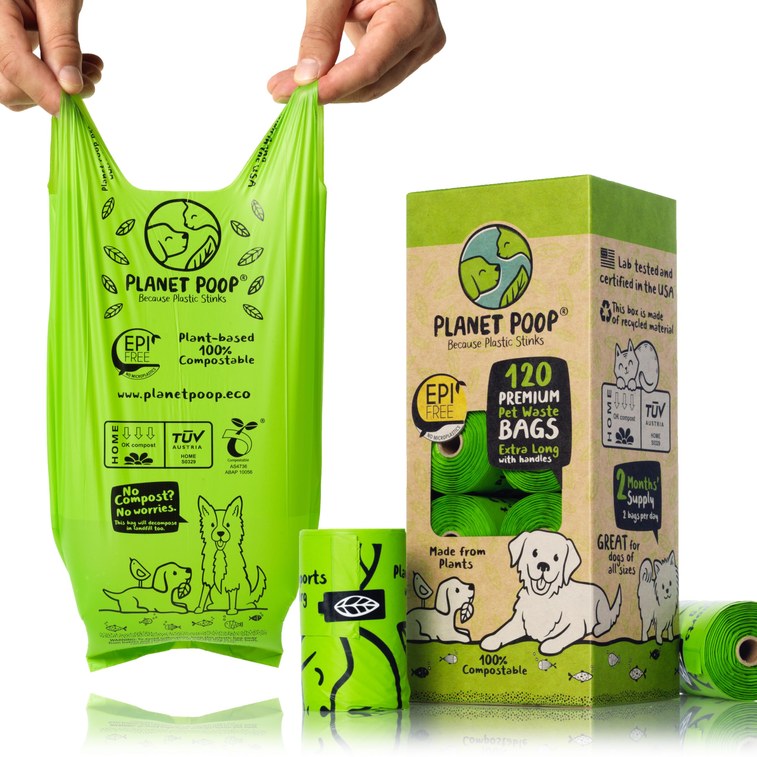 PLANET POOP extralong with handles packaging shows mess-free pickup