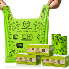 Planet Poop compostable bags pack showing eco-friendly waste disposal option
