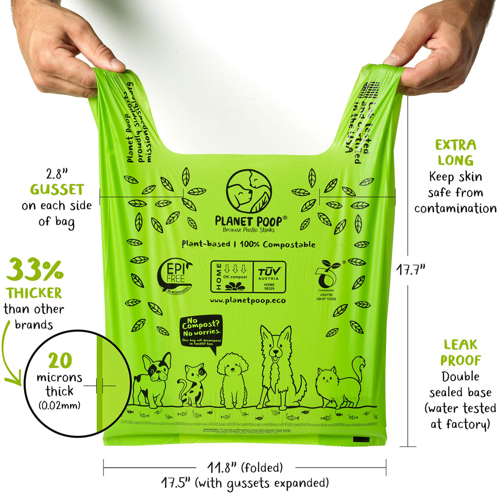 Planet Poop dog waste bags with handles for mess-free lifting