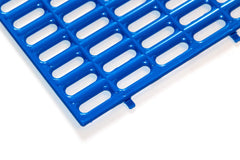 Planet Rabbit rabbit cage resting mat blue tabs-installation demonstrates secure fit to wire cages