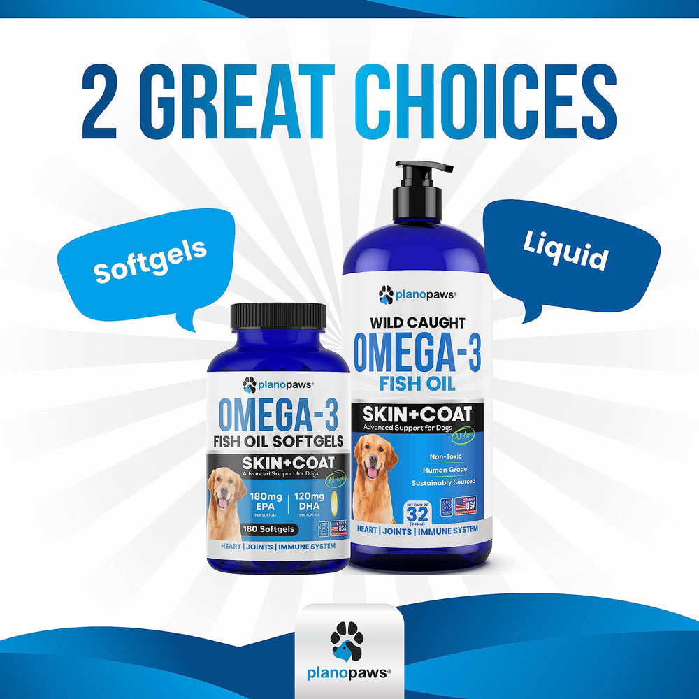Planopaws Omega-3 dog low odor capsules designed for pleasant administration.