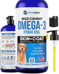 Plano Paws Omega-3 dog bottle-pour on food for easy dosing.
