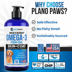 Planopaws Omega 3 fish oil pump highlighting simple daily dosing for picky eaters