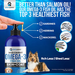 Planopaws Omega-3 Dogs ingredients-anchovies emphasizing sustainable, toxin-free fish oil.