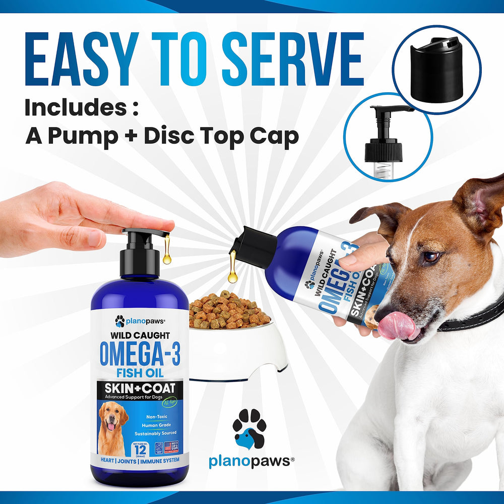 Planopaws Omega-3 Dogs ocean-sourced oil image conveys purity and EPA/DHA benefits.