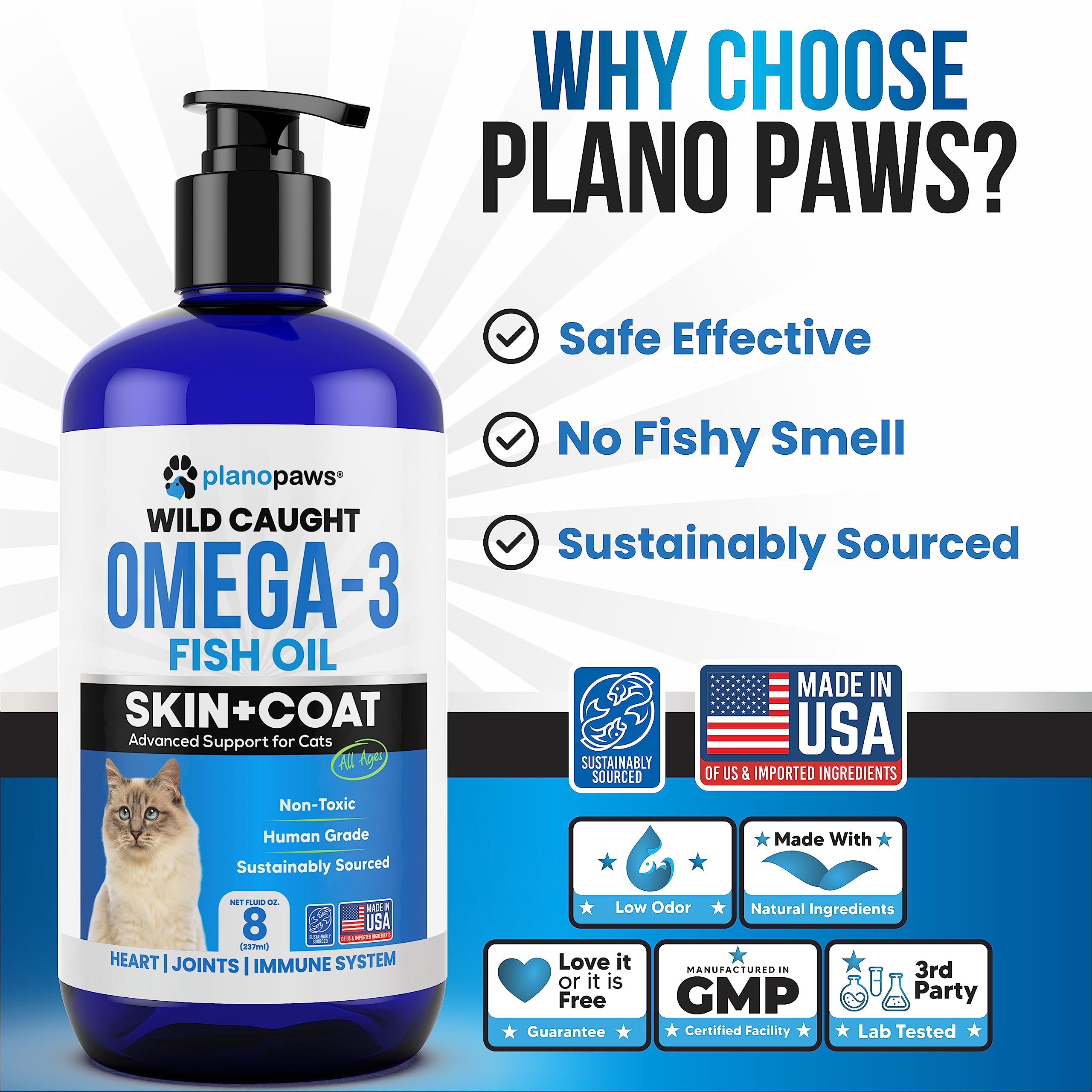 Plano Paws Omega-3 fish oil cat coat glow highlights healthier fur
