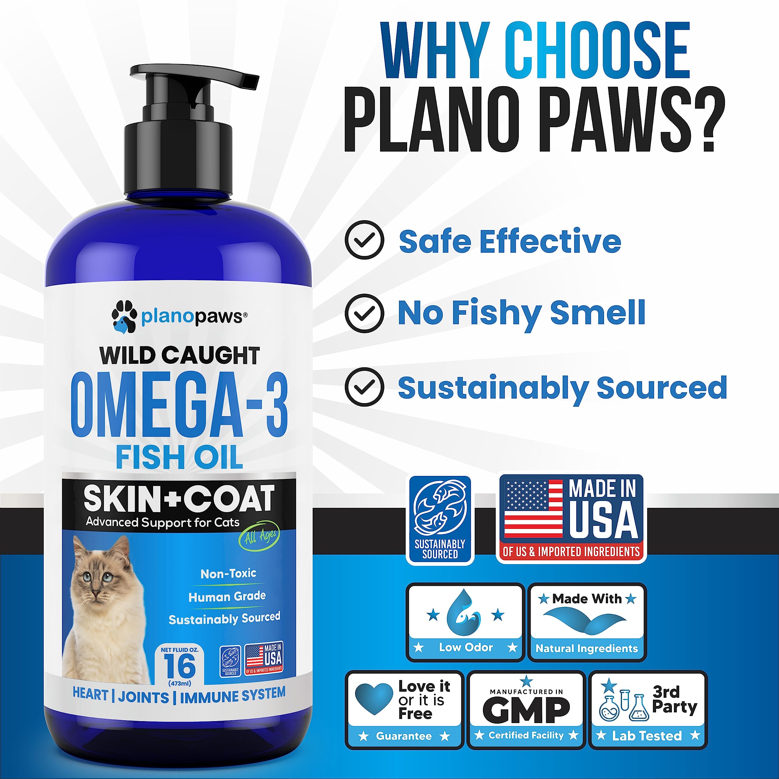 Planopaws Omega-3 ingredients visual highlighting anchovies, herring, mackerel, sardines for natural nutrition.