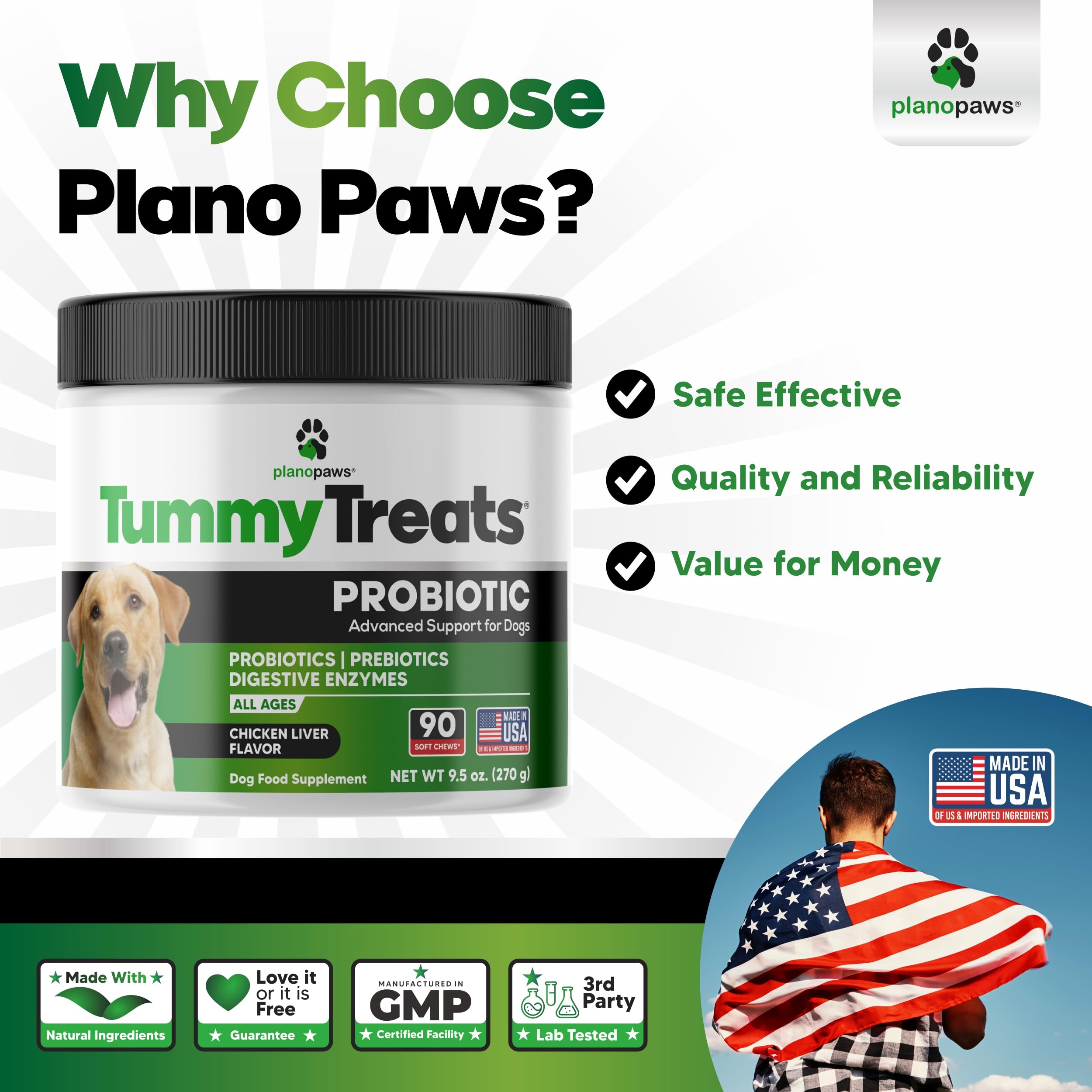 Planopaws probiotics for dogs close-up chews demonstrate easy daily dosing for digestive comfort.
