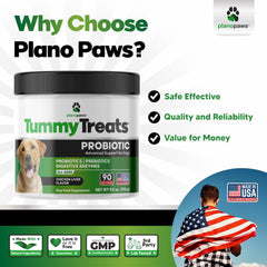 Planopaws probiotics for dogs close-up chews demonstrate easy daily dosing for digestive comfort.