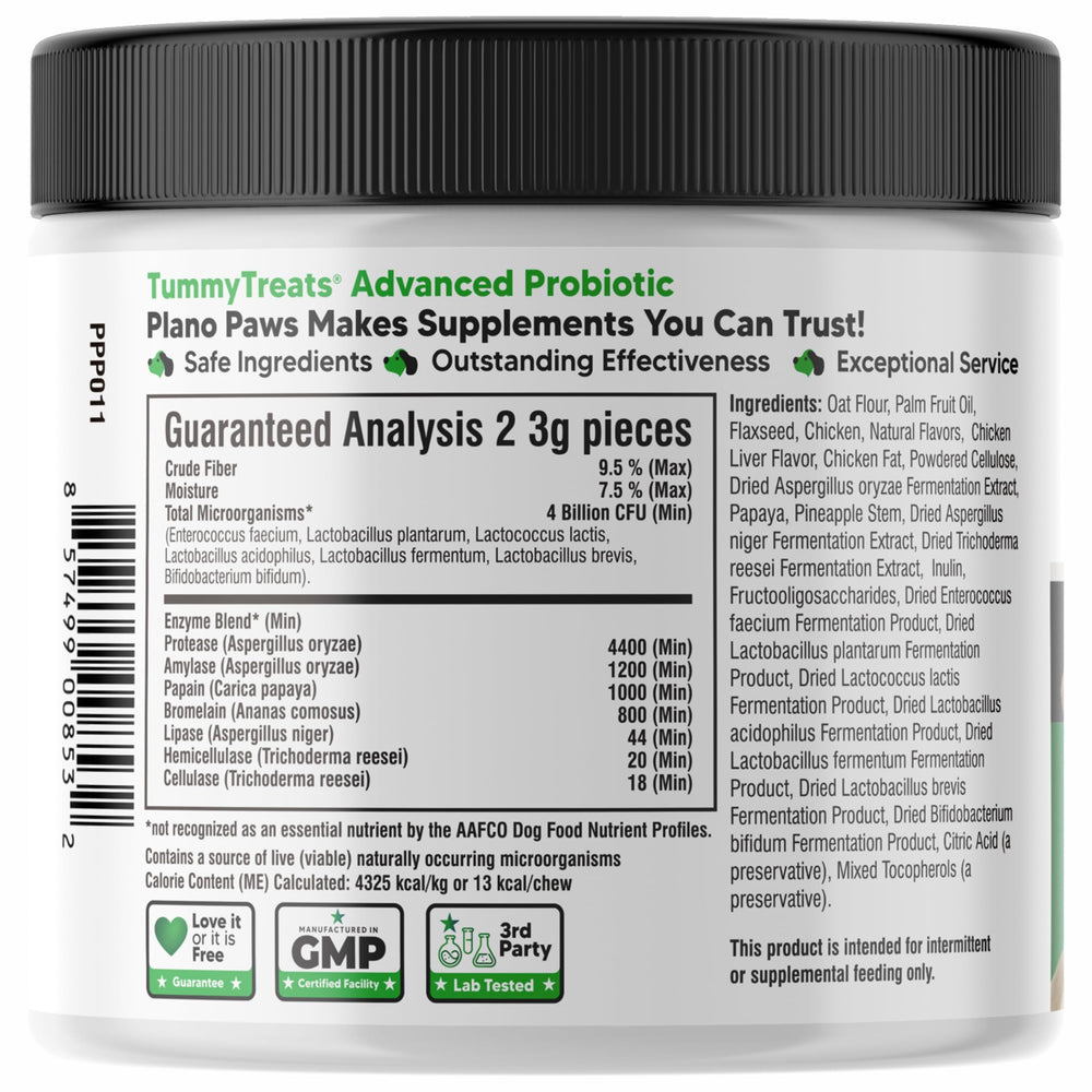 Planopaws probiotics for dogs gut health symbol graphic emphasizes immune support potential.