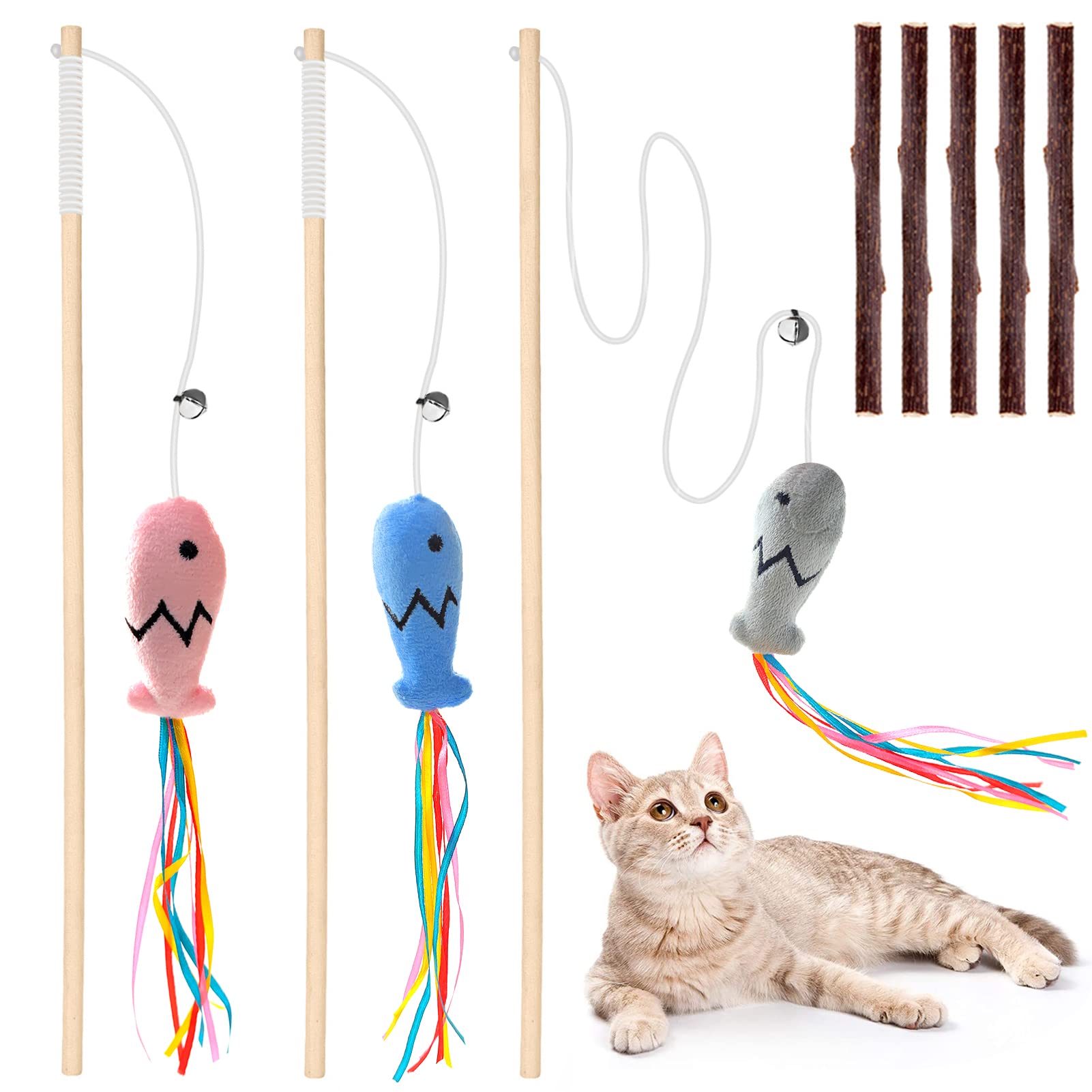 Plant Castle natural wood cat wand toy 16-inch stick for active play and chasing.