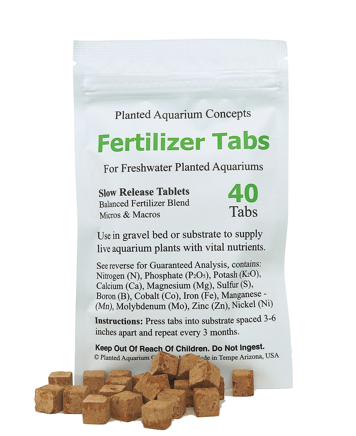 Planted Aquarium Concepts root fertilizer tabs applied near plant roots for steady growth.