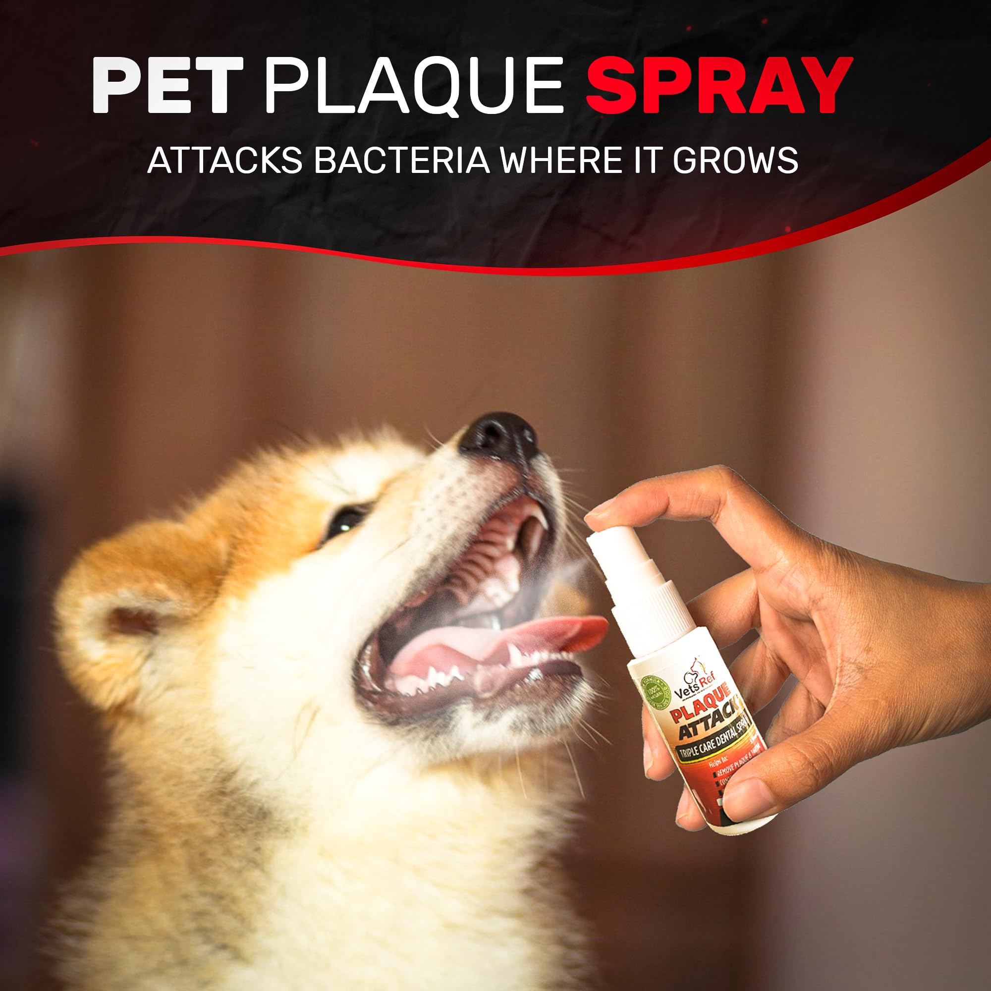 Plaque Attack As Seen on TV packaging emphasizes trusted brand for pet dental care.