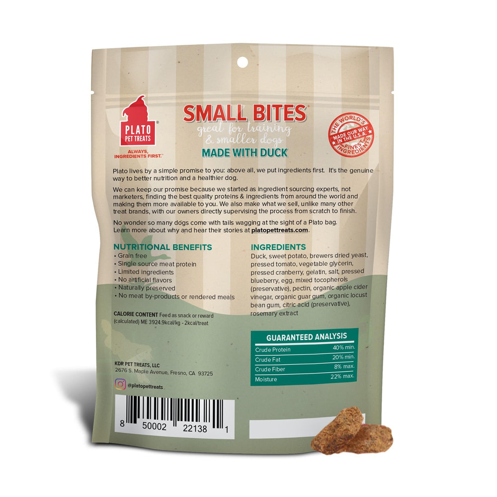 PLATO Duck Small Bites real-duck morsel close-up emphasizes quality and mouth-watering aroma.