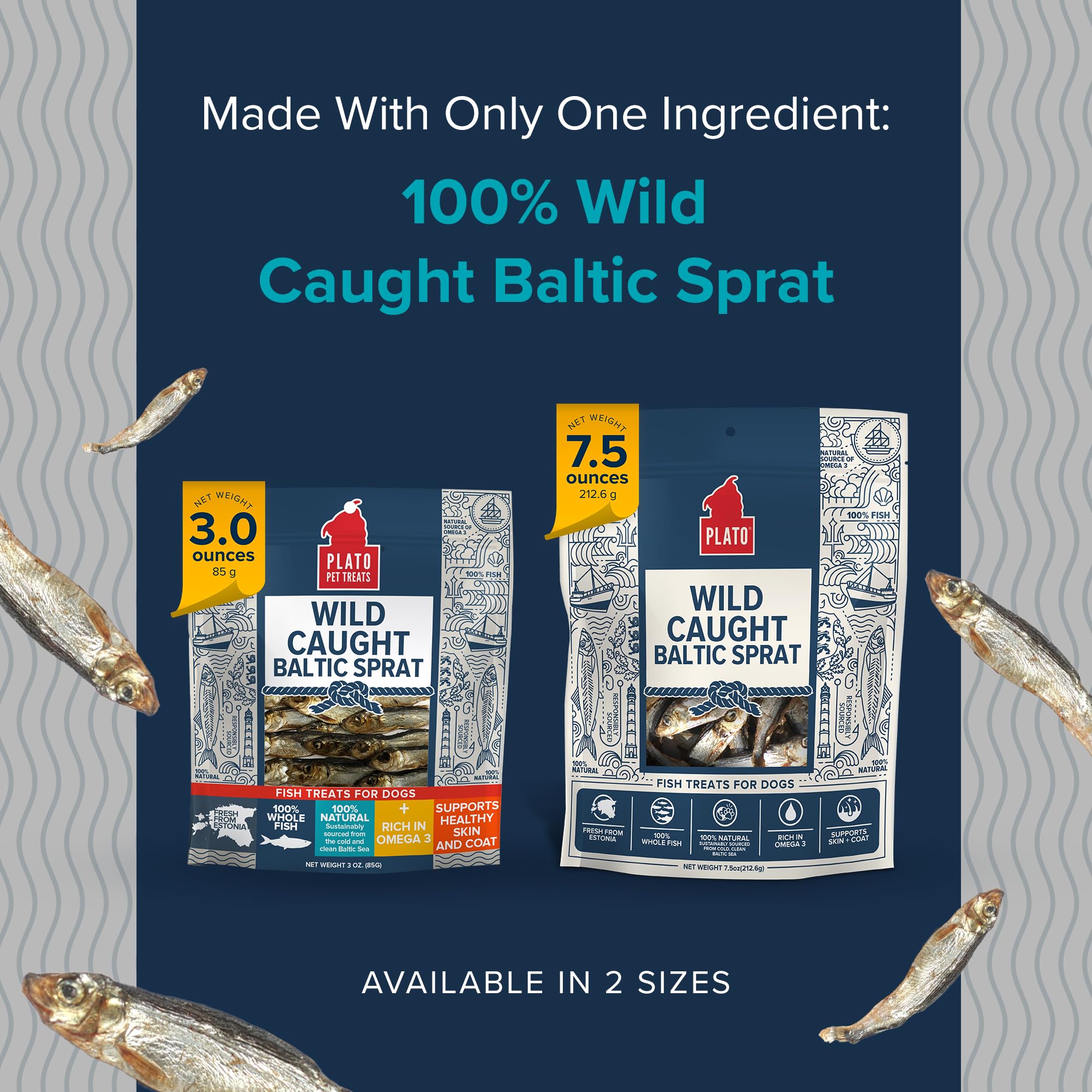 PLATO grain-free sprat treats provide a simple single-ingredient option.