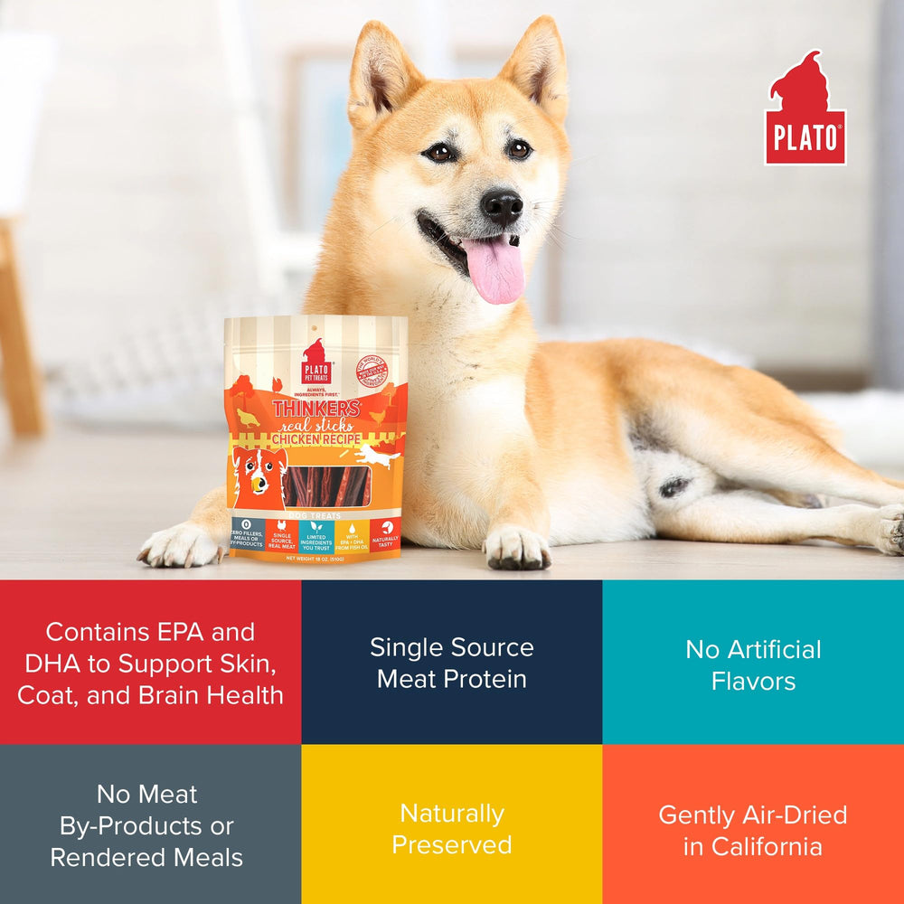 PLATO Thinkers chicken 18oz first-ingredient closeup—real chicken drives the recipe