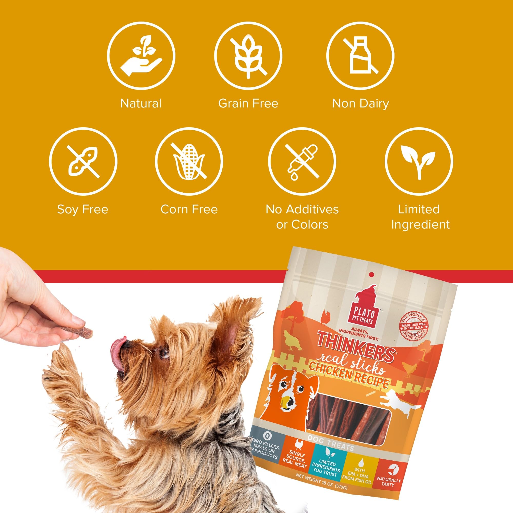 PLATO Thinkers chicken 18oz large-treat-piece—substantial chewing satisfaction for big dogs