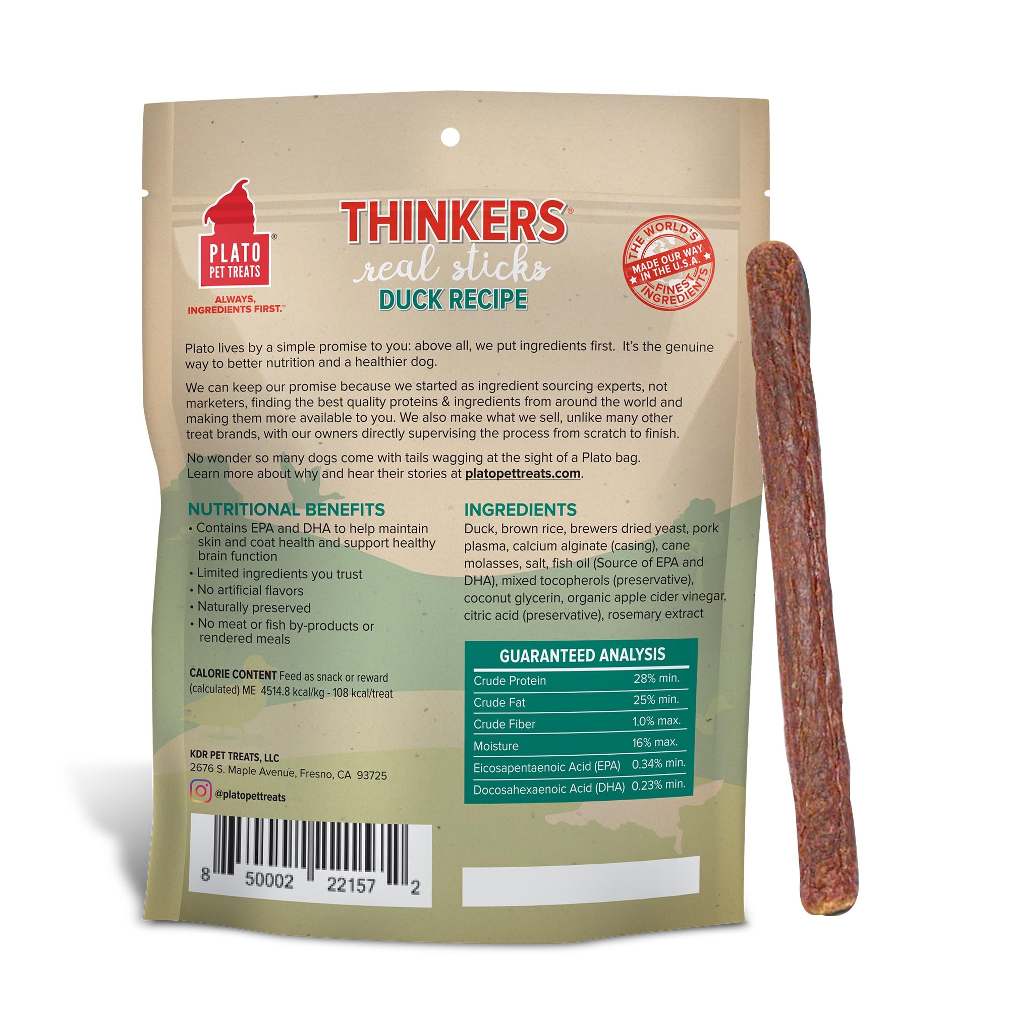 PLATO Thinkers Duck ingredients close-up showing limited ingredients and natural preservation