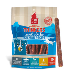 PLATO Thinkers Salmon 18oz bag shows real salmon as the first ingredient for flavor.
