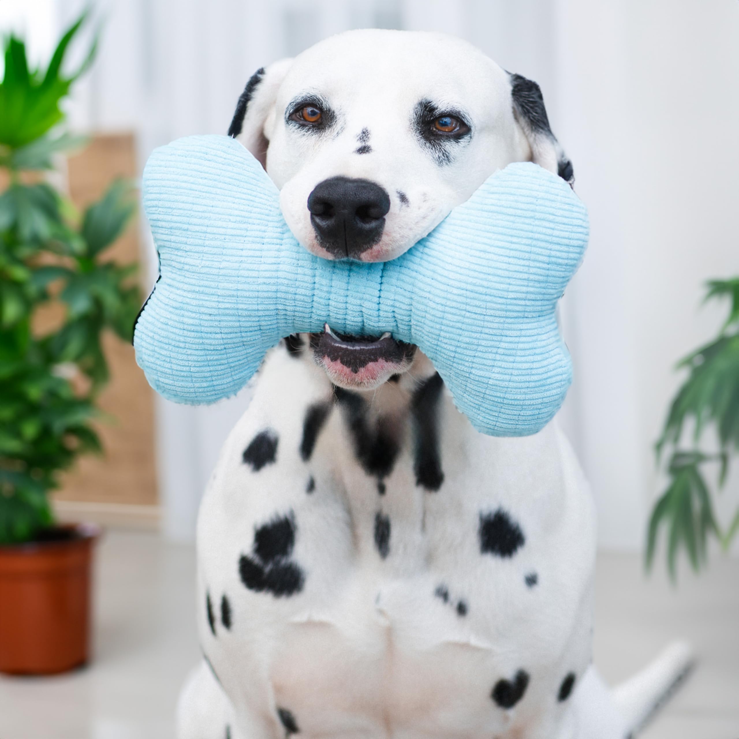 Playology plush squeaky bone diamond quilting adds durability during chewing sessions