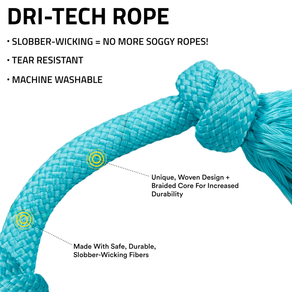 Playology Dri-Tech Rope Toy durability shot highlights long-lasting tug-of-war play.