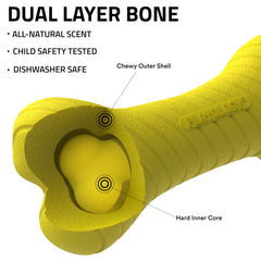 Playology dual-layer bone dog toy side view showing large dog chew suitability.