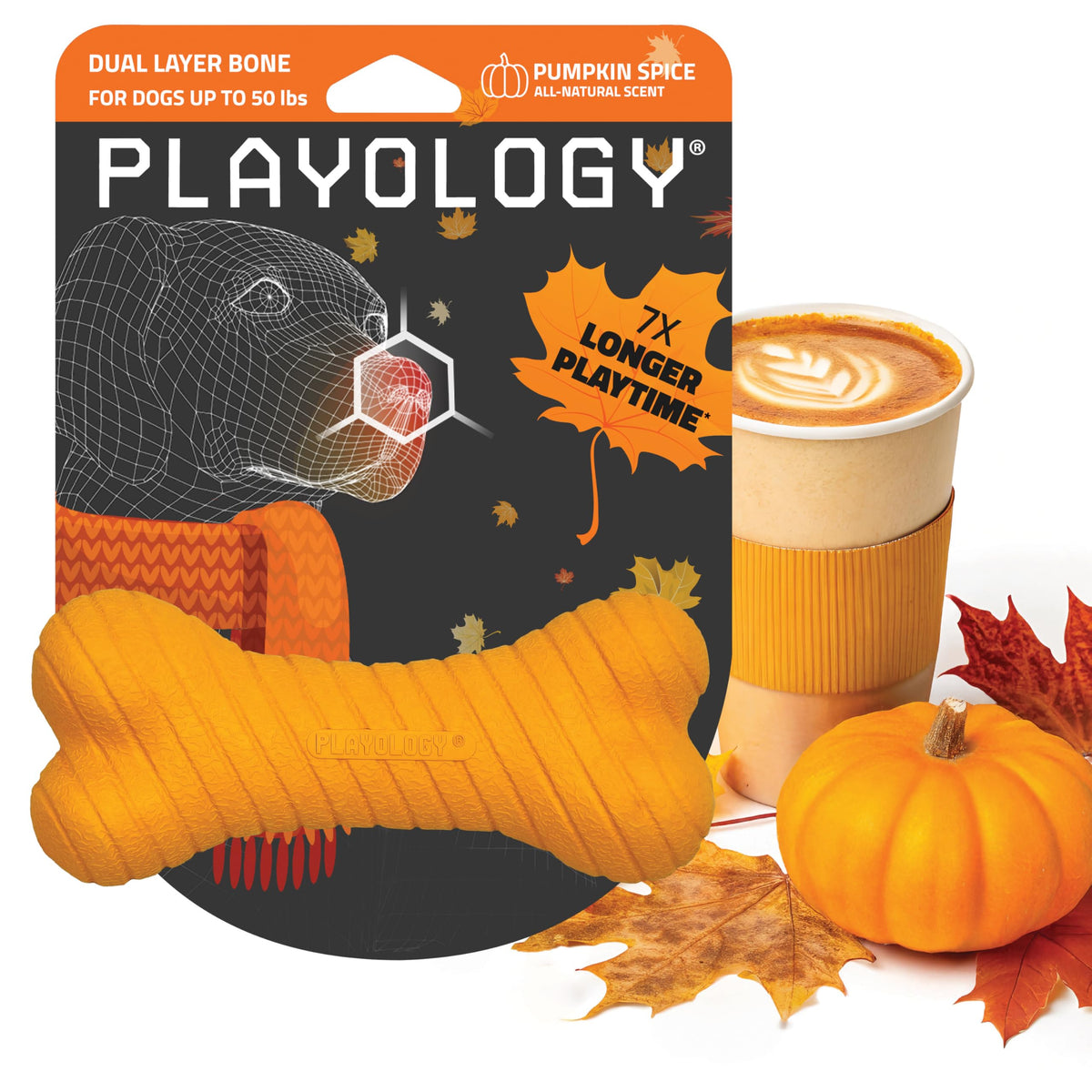 Playology dual-layer bone toy closeup highlighting two-layer design for longer chews