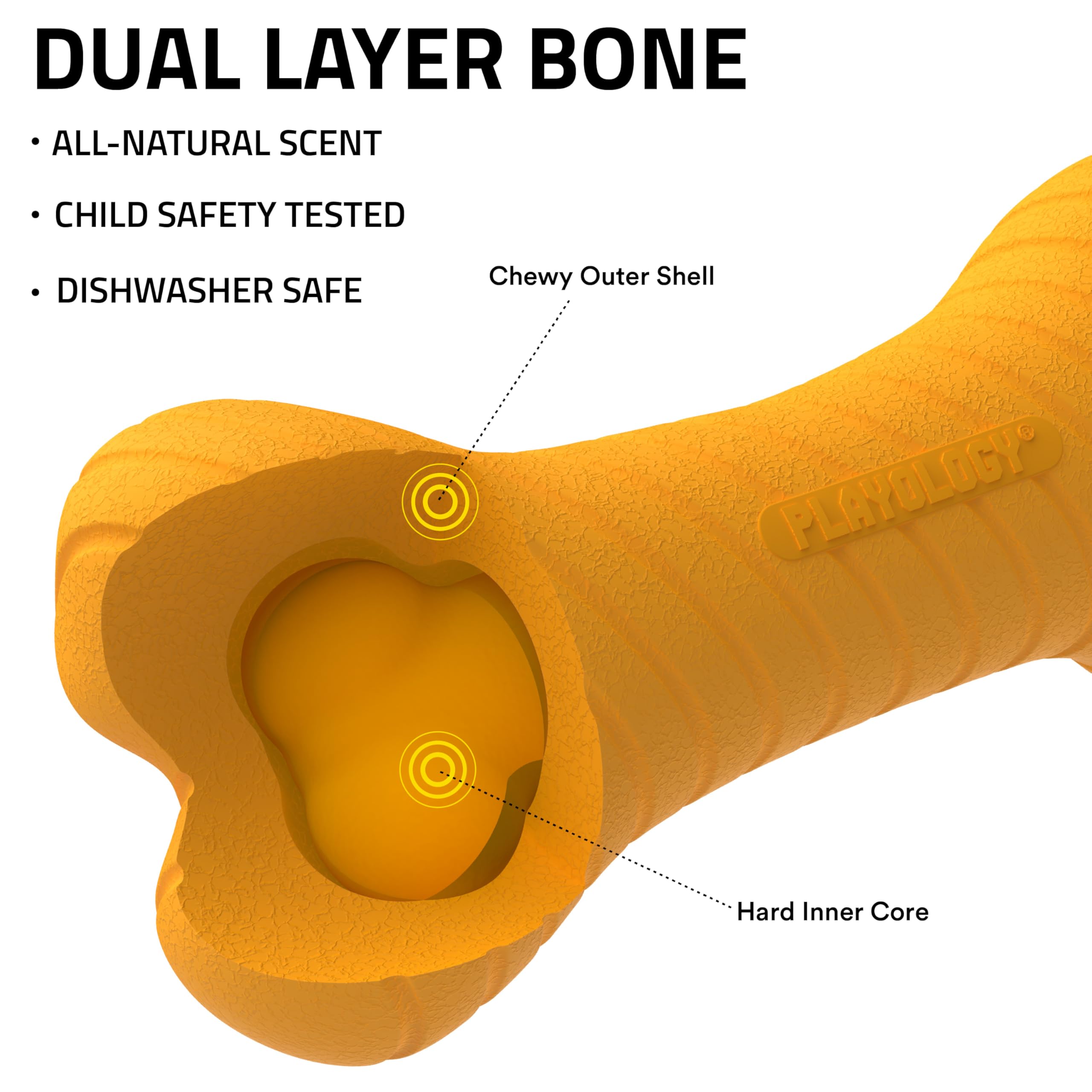 Playology dual-layer bone toy inner layer detail showing reinforced chew area.