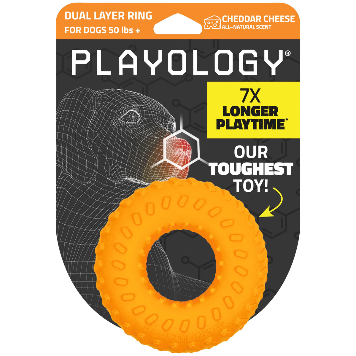 Playology dual-layer ring chew toy closeup shows durable edges for aggressive chewers