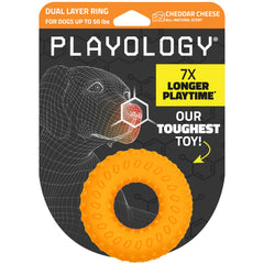 Playology dual-layer ring chew toy; rugged construction ideal for aggressive chewers during indoor play.