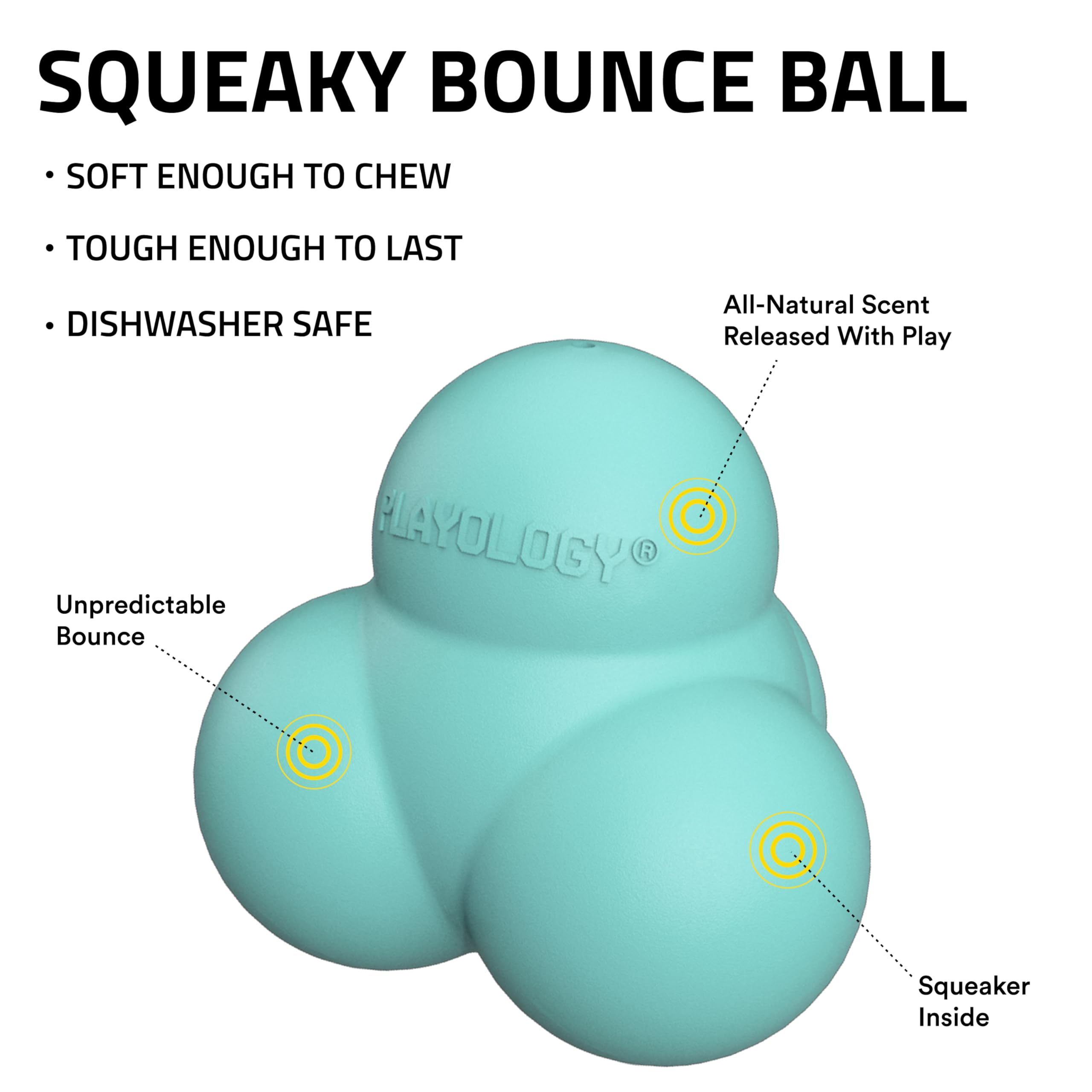 Playology encapsiscent technology dog toy releases natural peanut butter scent during chewing.
