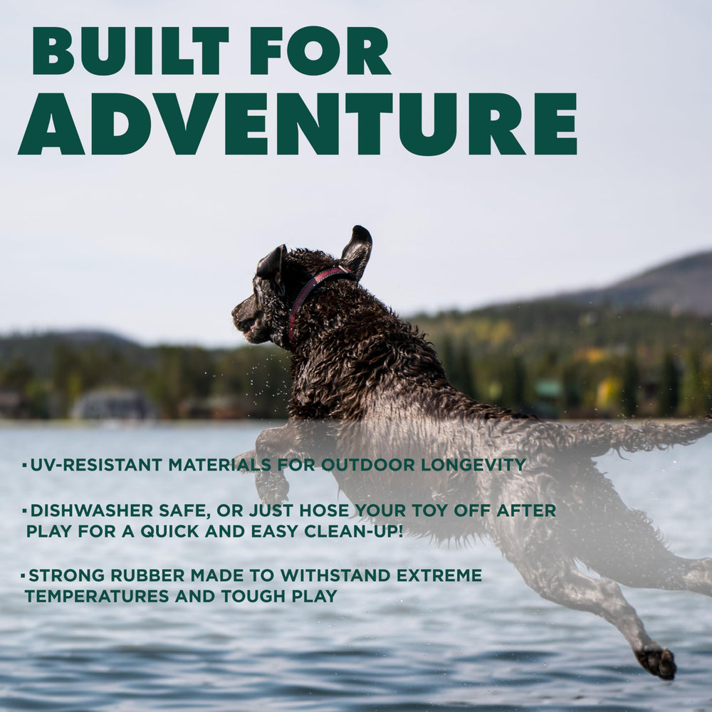 Playology Hound2O durable rubber outdoor dog toy for fetch and water play.