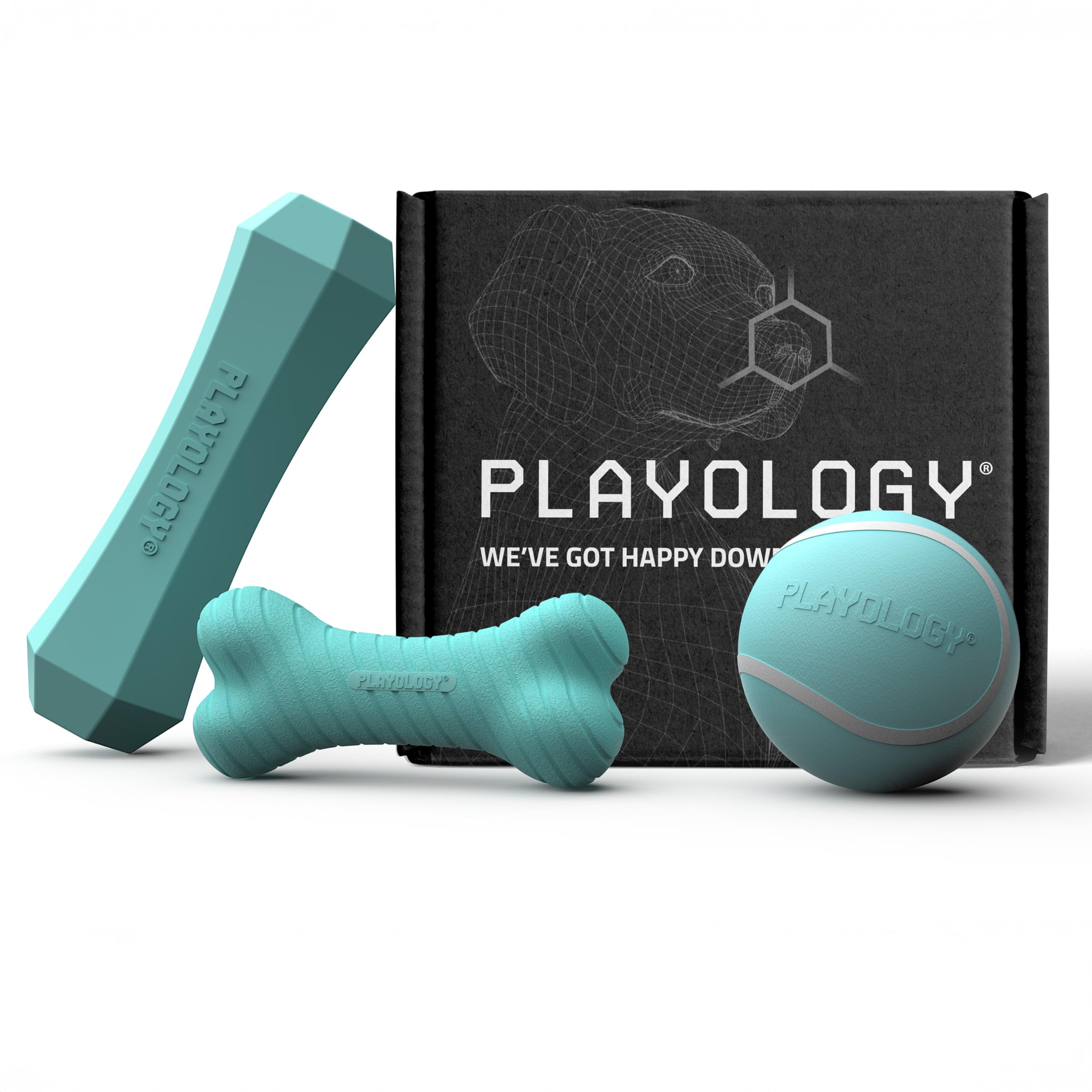 Playology Jumbo Sampler Box Dual Layer Bone in action for long-lasting chew.