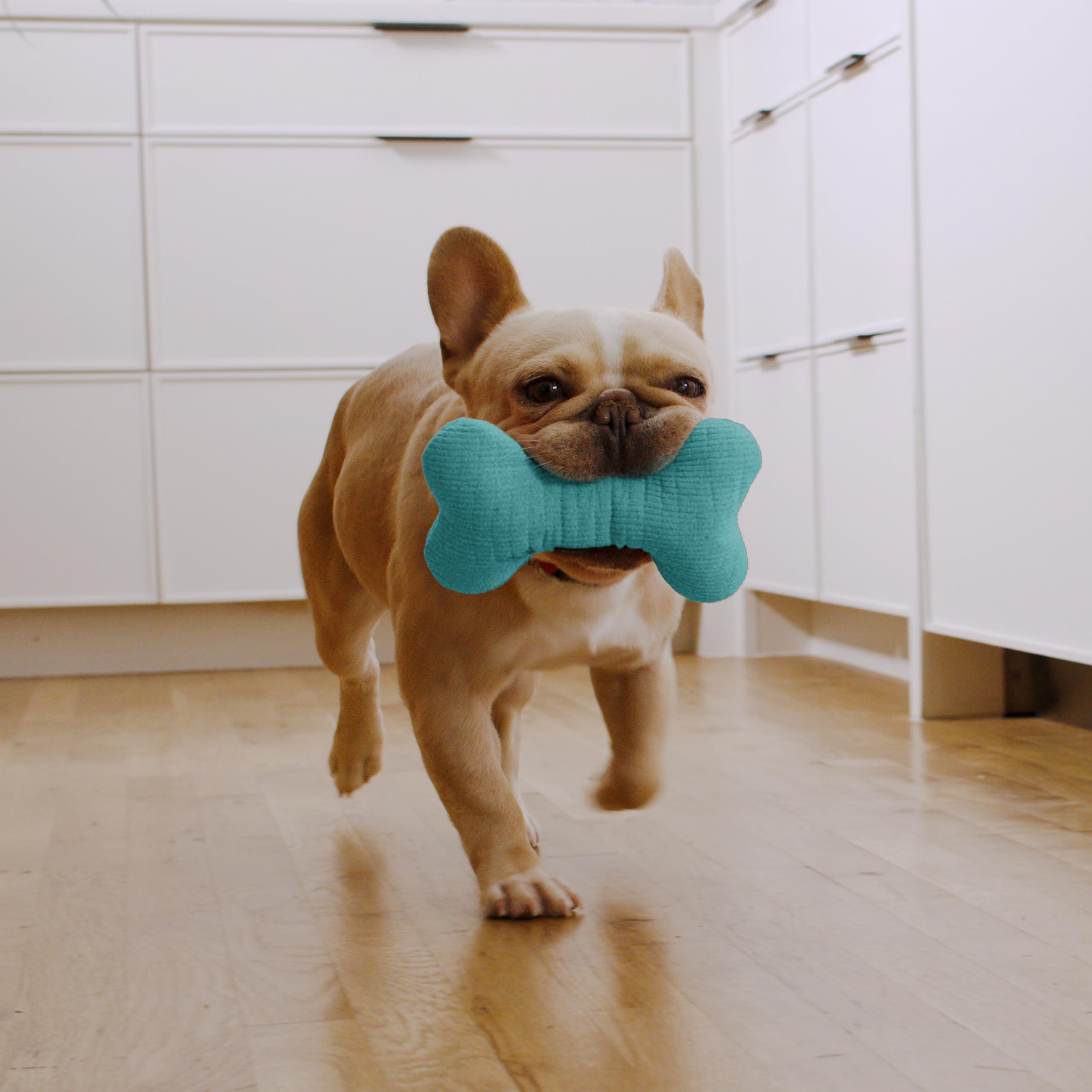 Playology plush squeaky bone toy diamond quilting detail shows durable construction for daily chews.